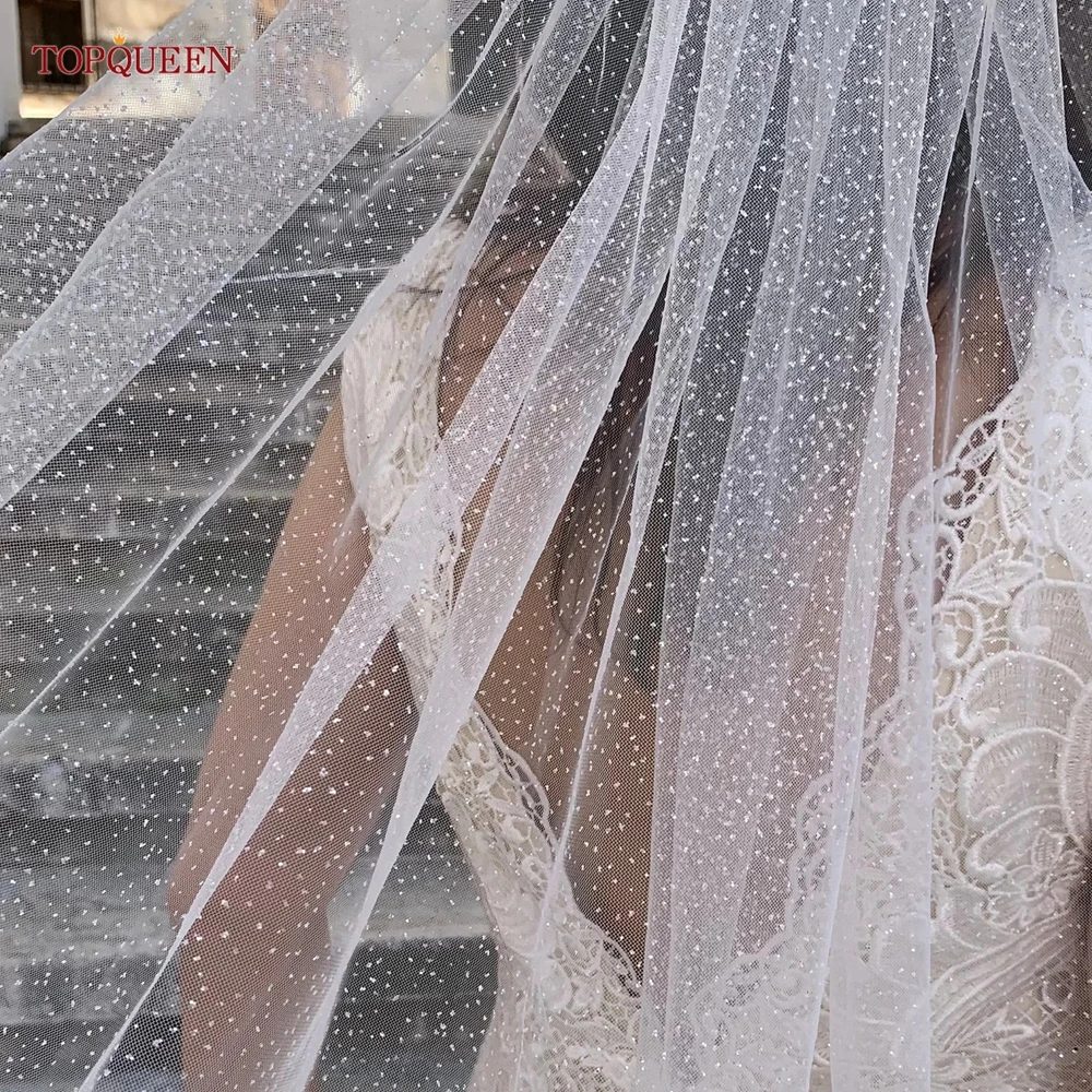 TOPQUEEN V101 Champagner-Glitzer-Hochzeitsschleier, goldener, funkelnder Brautschleier, 1-stufiger Kathedralenlanger Schleier, glitzerndes Braut-Accessoire – Detail 15