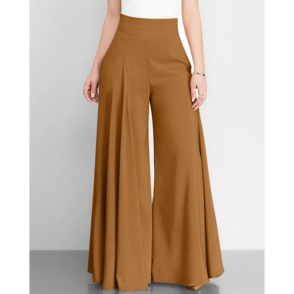 

Autumn Women Solid Color Ruched Fold Wide Leg Pants Female Long Elegant Office Street wear Casual Pants Women Clothing