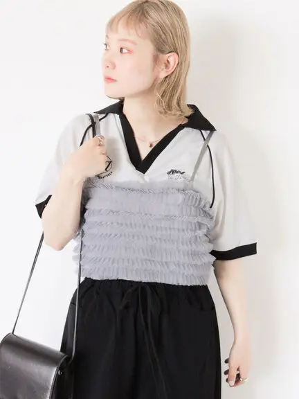 Japanische Nischenweste für Damen, elegant, Pilzrand, Schnürung, süß, niedlich, Netzweste, modisch, vielseitig, ärmellos, Sling-Top, gestapelt