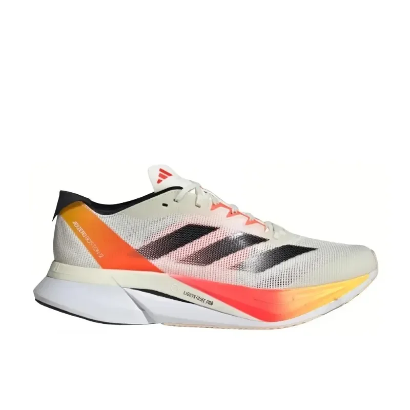 Adidas Adizero Boston 12 Ivory Core Black Solar Red IG3320 Anti-slip and Hard-Wearing Comfortable Height Increasing