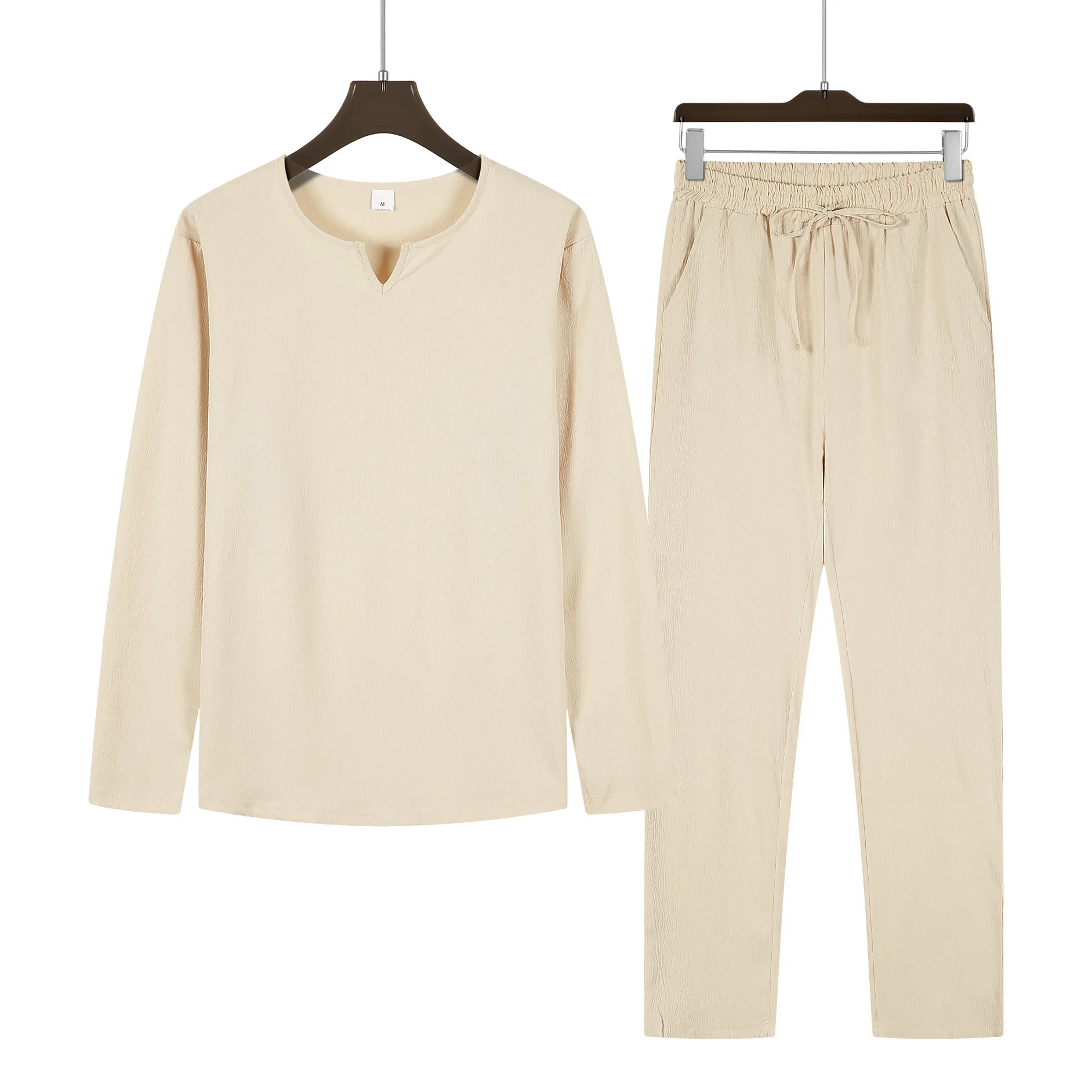 2024 new summer pure color simple fashion version of home shirt trousers long sleeve men's home wear leisure suits