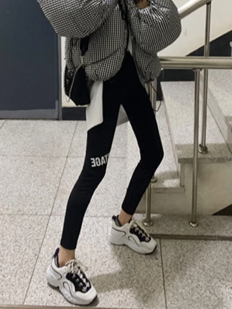 ハイウエスト快適な痩身レギンスレターパターン多用途ベースレイヤーパンツ女性用春秋冬レギュラーフィット