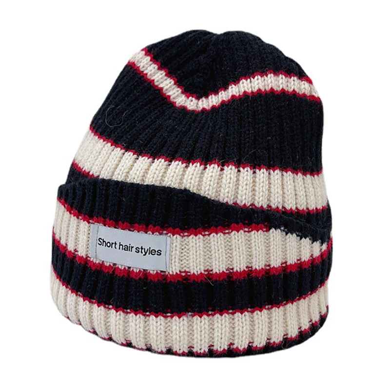 Fashion Striped Knitted Beanie Caps For Women Men Elasticity Windproof Warm Beanie Hats Autumn Winter Hat