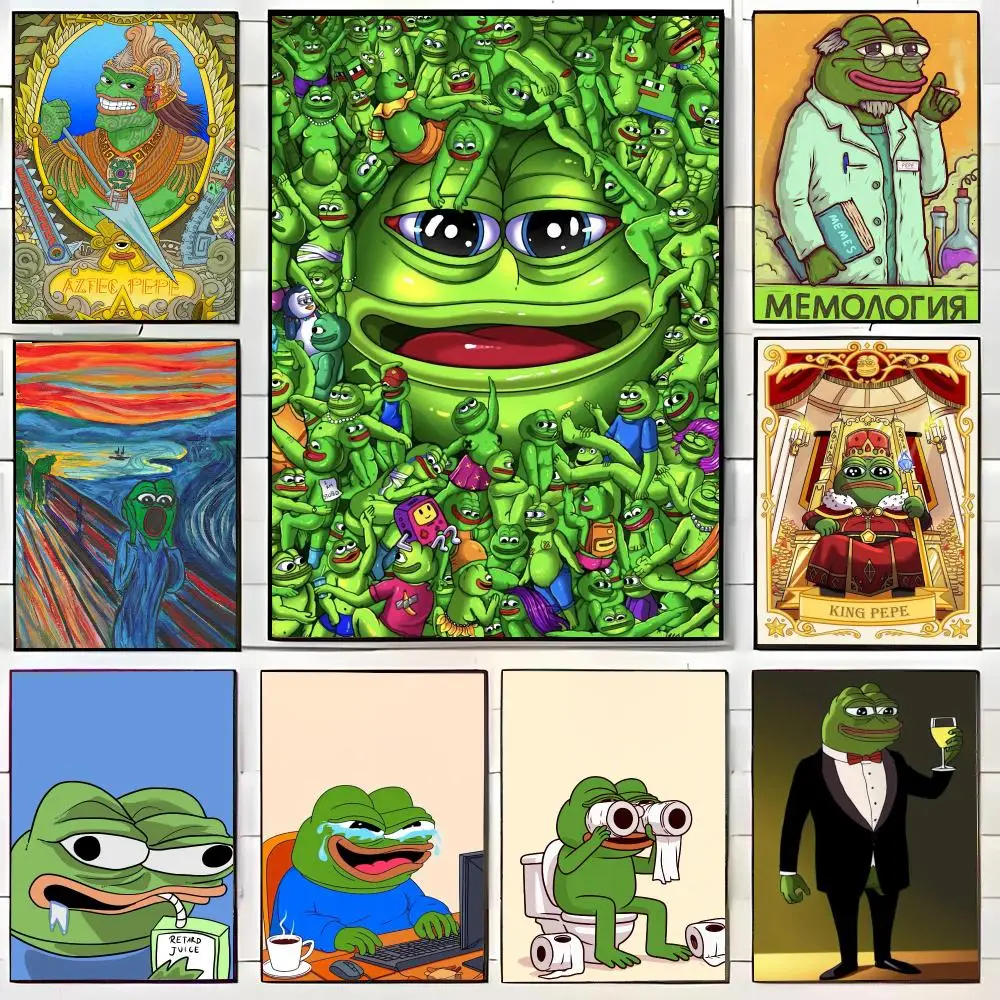 Hot Caryoon P-Pepe The F-frog Poster HD Home Decor Sticky Wall Waterproof Home Living Room Bar Aesthetic Decor