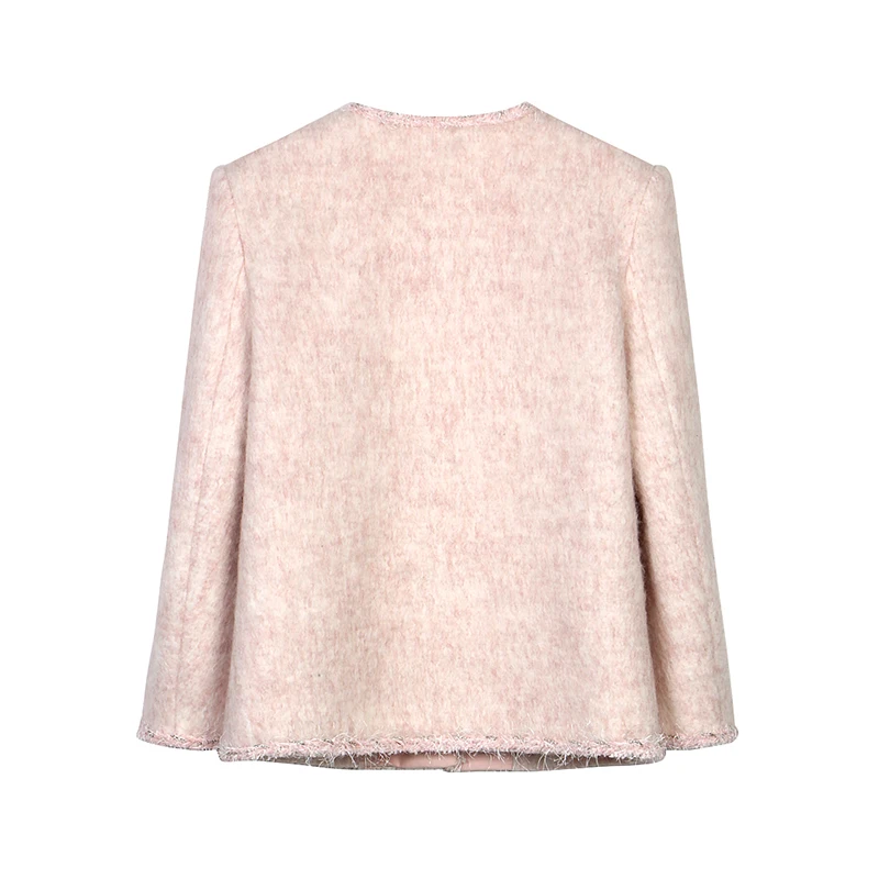 2025 simple, fashionable and elegant pink age-reducing socialite high-end temperament round neck single-breasted jacket