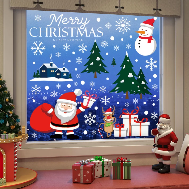 Pegatina estática navideña, copo de nieve navideño, árbol de Navidad, decoración navideña, pegatina para ventana