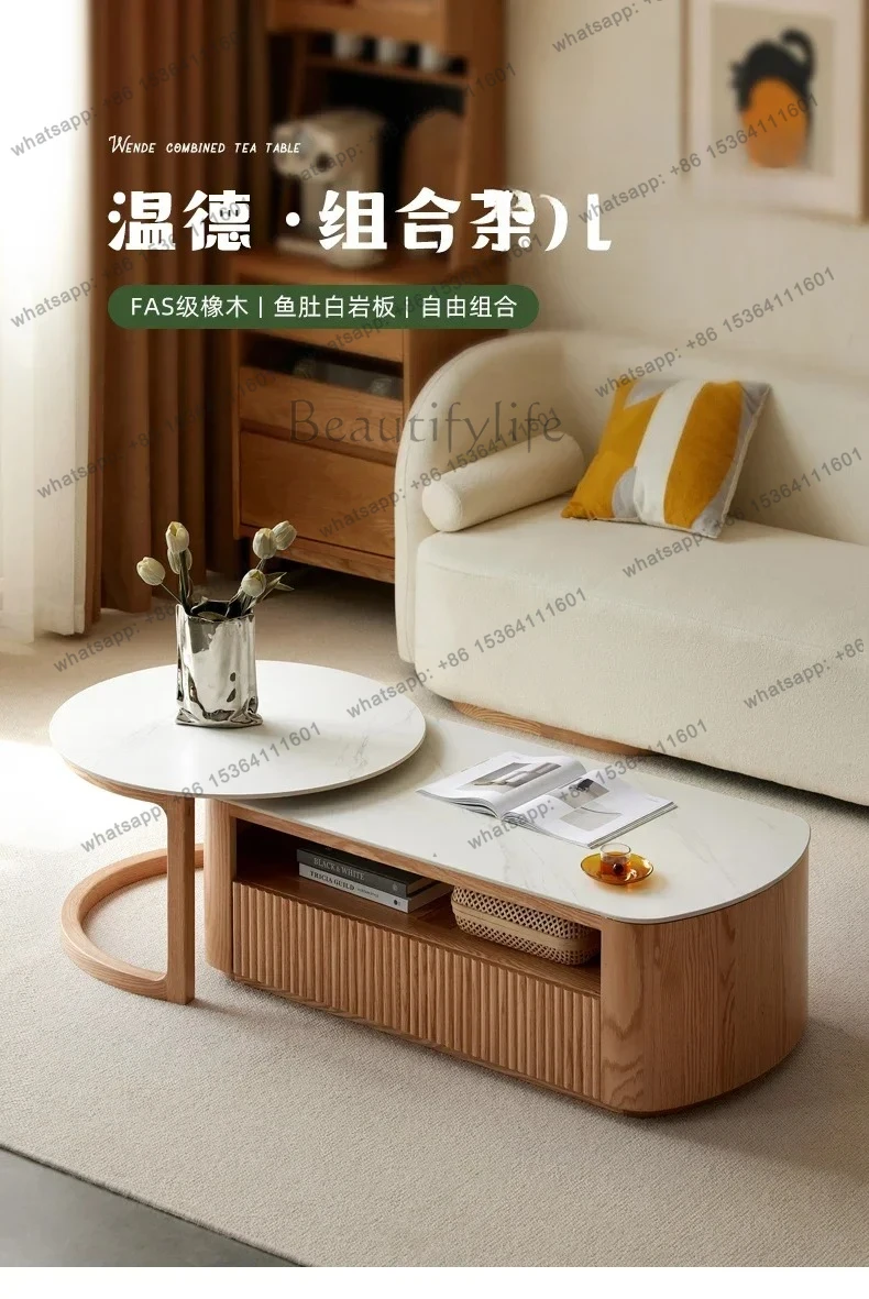 

Medieval style solid wood coffee table Modern simple Nordic living room rock slab coffee table