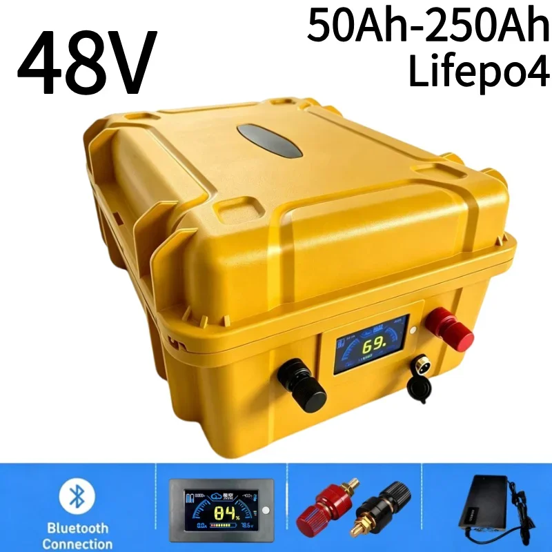 JUN NENG LI 48V Waterproof LiFePO4 Battery 50Ah~200Ah With Charger Built-in BMS For Golf Cart Boat Trolling Motor Solar  Energy