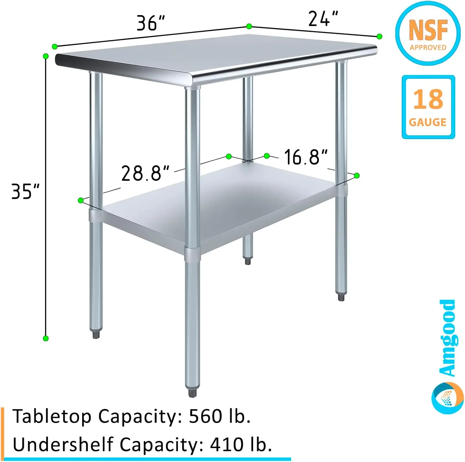 Utilità in metallo (tavolo in acciaio inossidabile, lungo 36 "x 24" di profondità)