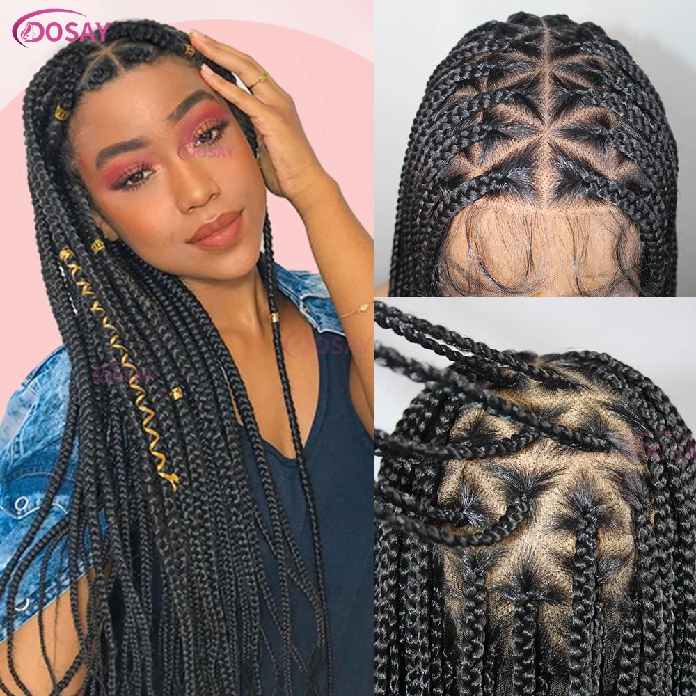 

26 Inch Synthetic Triangle Box Braided Wigs For Black Women Corncow Box Full Braided Lace Wig African Knotless Braids Lace Wigs