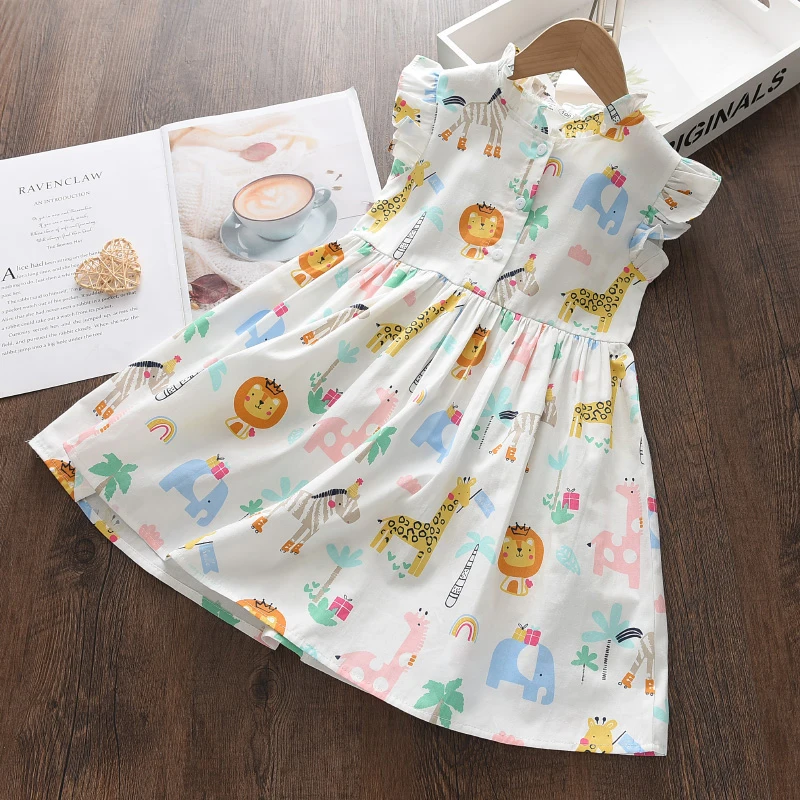 Bear Leader Cartoon Print neonate Princess Dress New Fashion Summer Floral Toddler Kid Party Clothes bambini Vestido