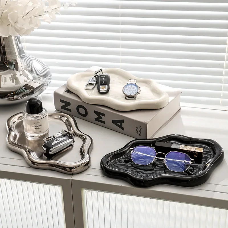 Jewelry key storage tray large ceramic storage tray for glasses small items jewelry display tray cloud shaped desktop ornament