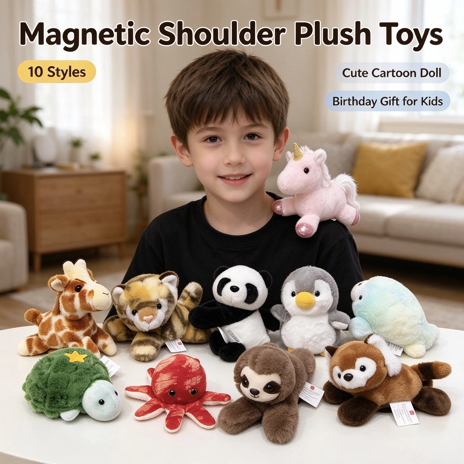 10 Styles Magnetic Animal Plush Toys, Can Stay On Your Shoulder, Cute Cartoon Stuffed Dolls, Birthday Gift for Kids