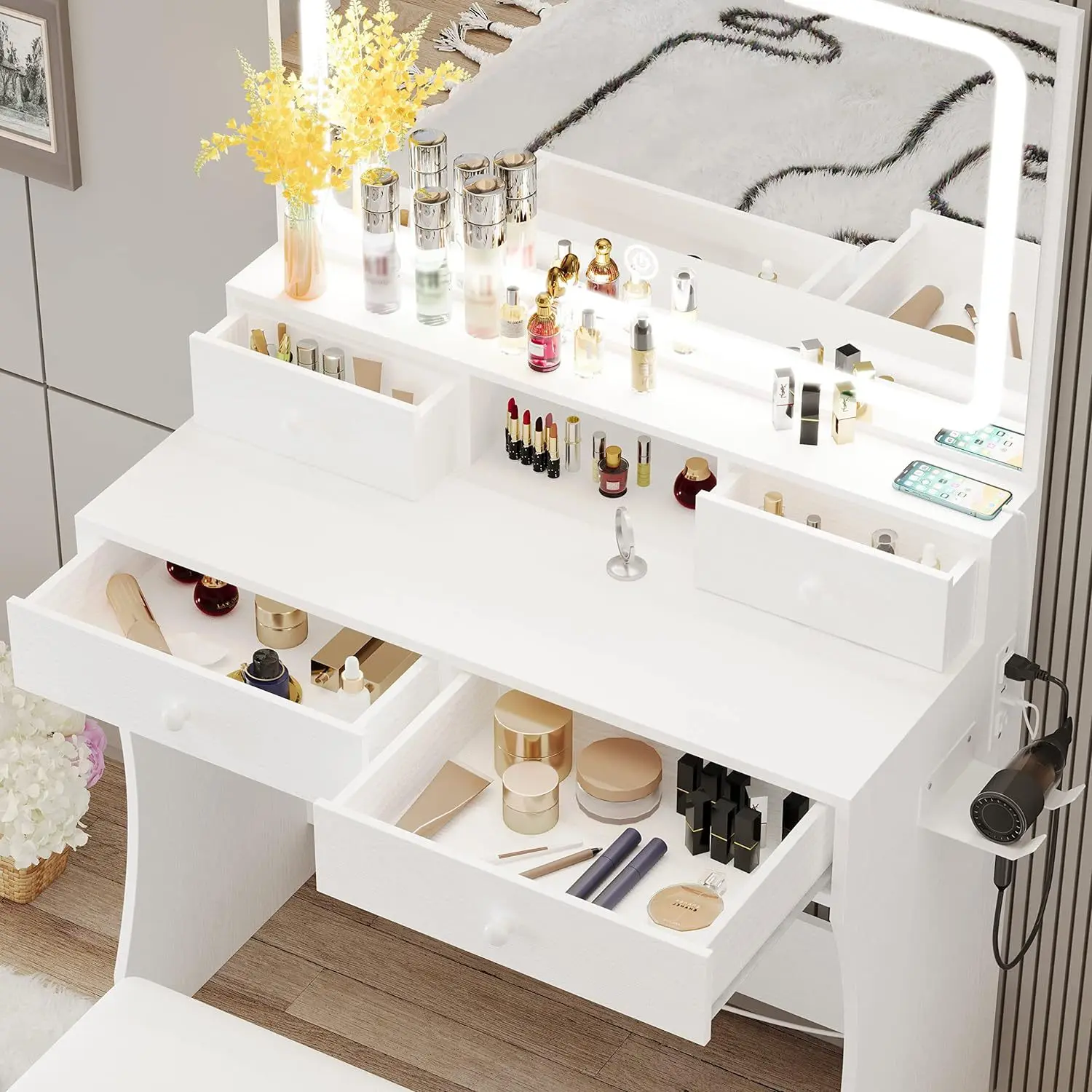 Foreign trade cross-border model plate dresser small apartment LED light with drawer makeup table