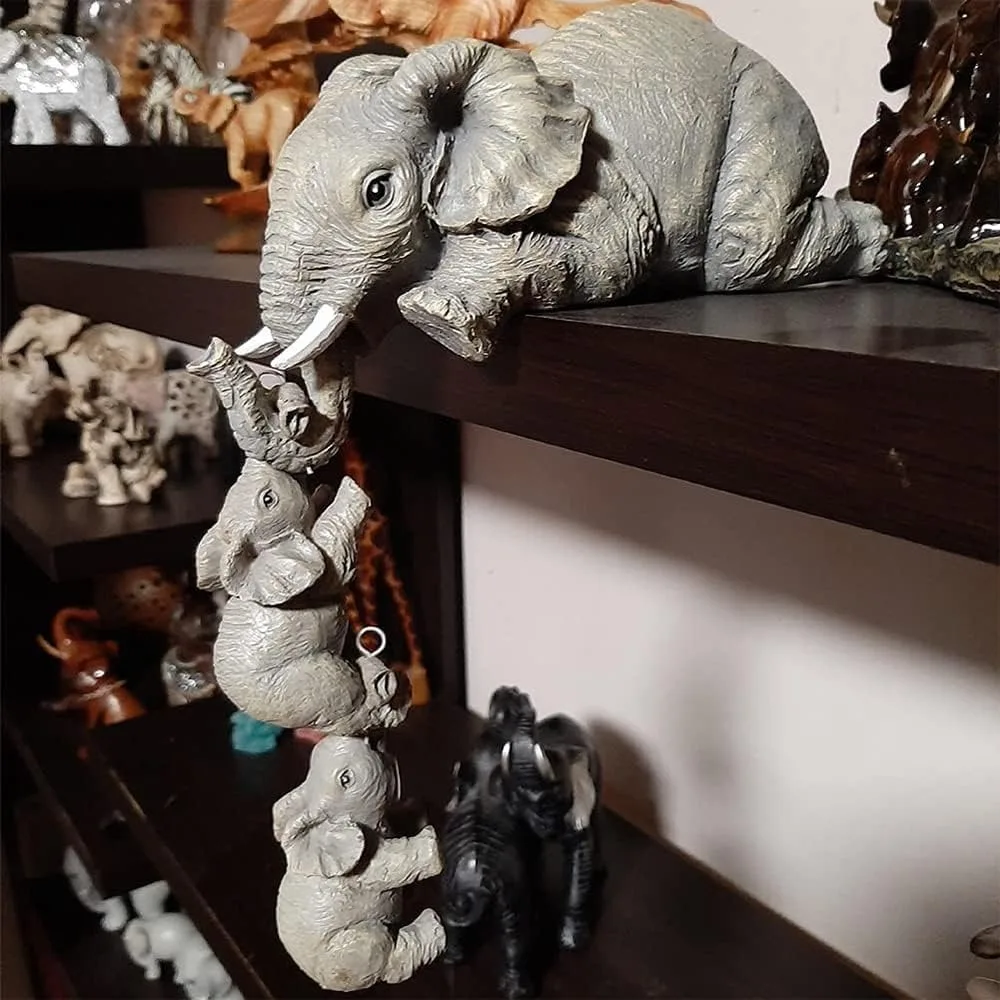 3 Elephant Mother & Babies Figurines - Fireplace Decor, Resin, Shelf Hanger - view 4