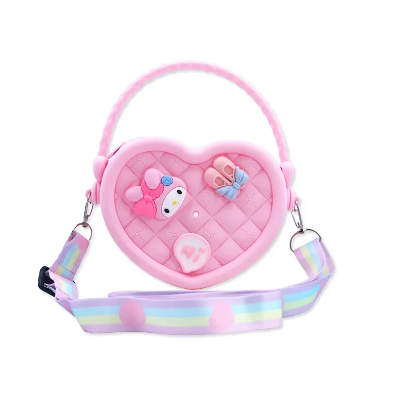 New Sanrio DIY Holey Heart-shaped Handbag Hello Kitty Silicone Bag Cute Kuromi Princess Small Satchel Birthday Gift for Girls