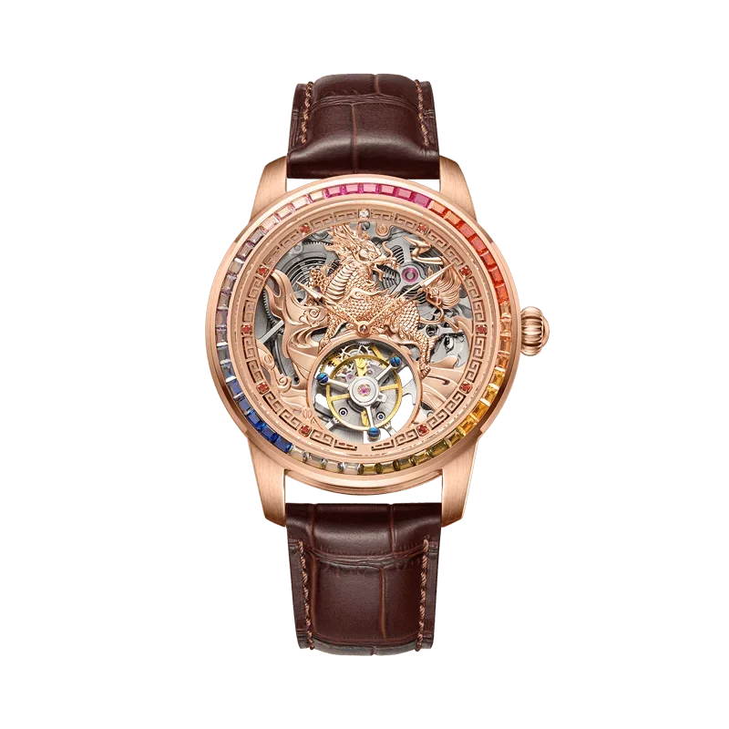 Kylin hollow-out full-automatic carduto volano zaffiro orologio meccanico oriental mystery power