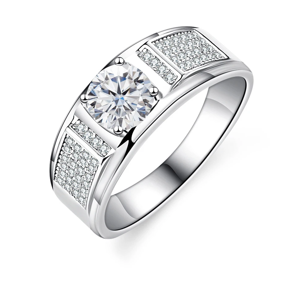 Men's 1.0 Carat Moissanite Engagement Ring, 18K White Gold