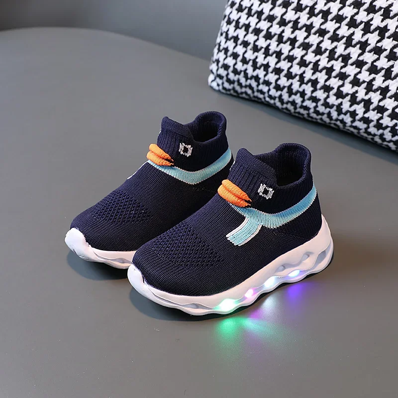 Kdis Shoes2023 New Sports Casual Shoes Spring Autumn Breathable Duck Glow Soft Sole Shoe Boy Girl Anti Slip LED Light Socks Shoe