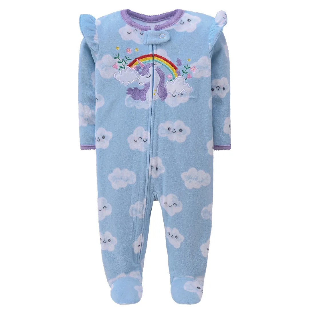 Newborn Baby Romper 0-12Months 2023 Spring Fall Warm Micro-fleece Infant Unicorn Printed Babe Boy Girl Clothing Jumpsuit Footed