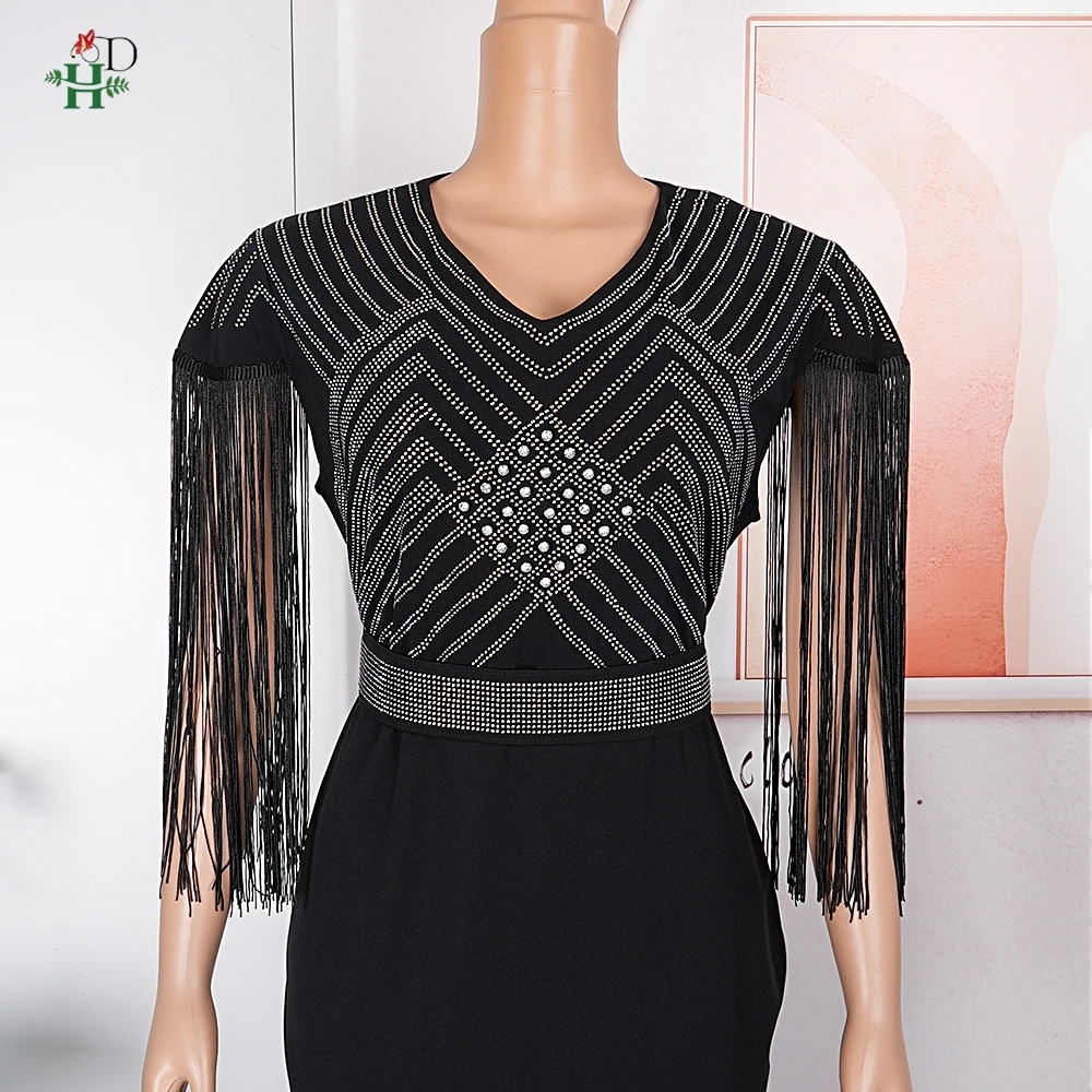 エレガントなアフリカンドレス レディース 新作 高級 ダイヤモンド タッセル Vネック ハイウエスト パッケージ 誕生日パーティー ローブ ミニ ブブ オフィスウェア