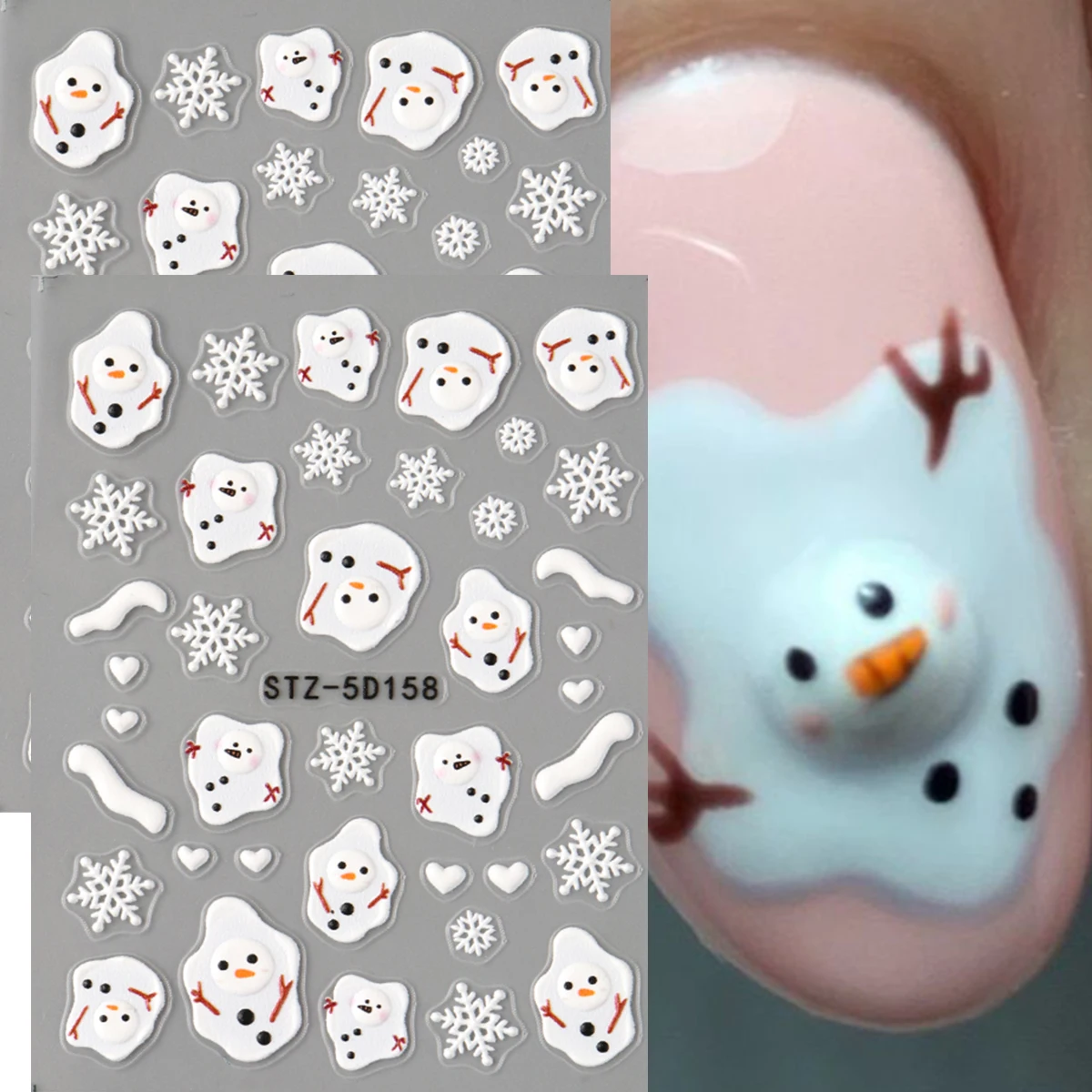 2 pçs derretendo boneco de neve floco de neve arte do prego adesivos bonito dos desenhos animados coração branco inverno simples decalques da arte do prego diy decoração de ano novo