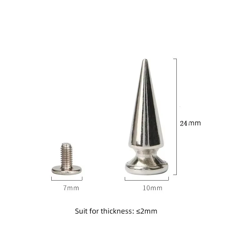 100 Sets 10x24mm konische Zinklegierung Punk-Spikes, Nieten, Bullet-Spikes für Lederarbeiten, Kleidung, Taschen, Gürtel, Haustierhalsbänder – Detail 1