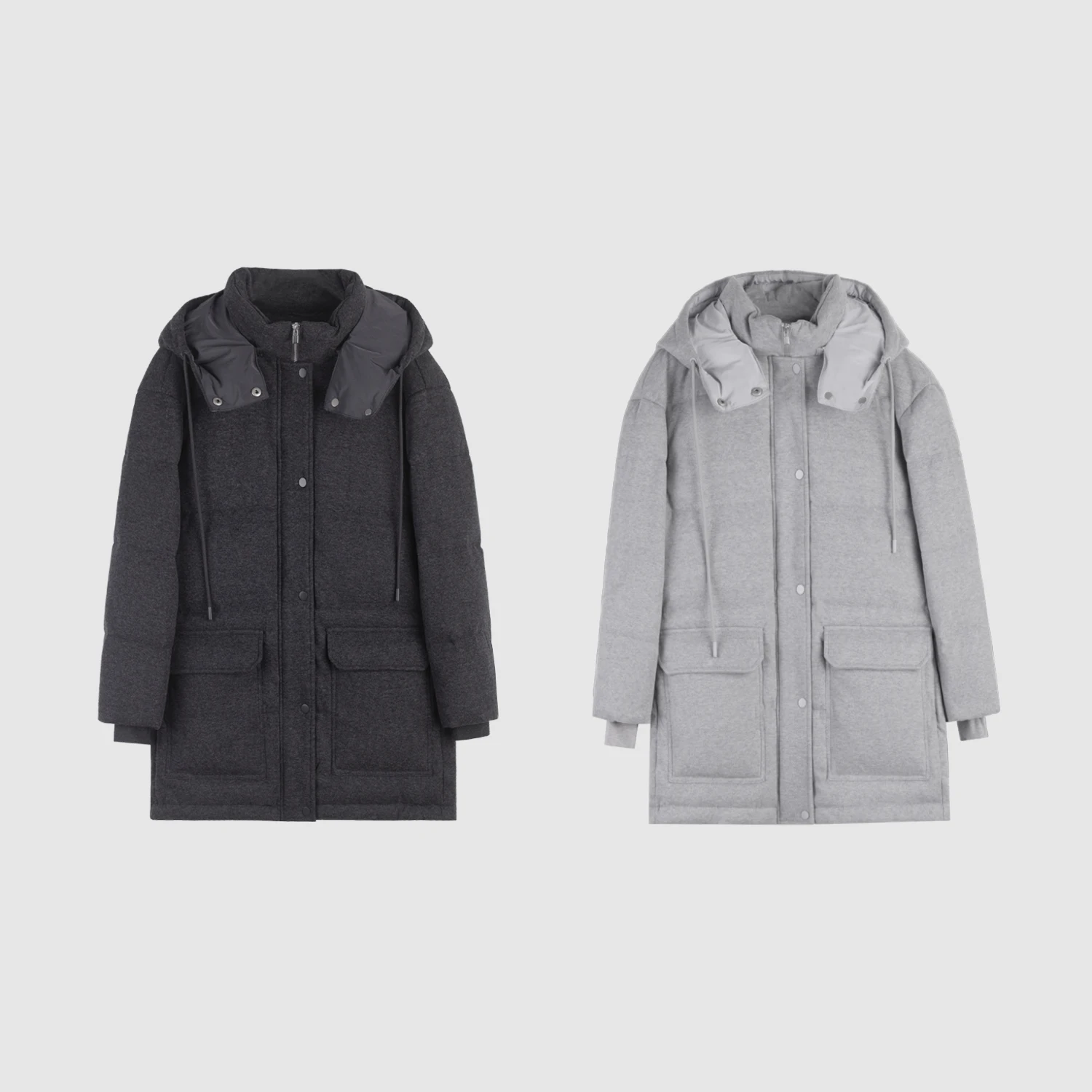 LP9078 wool goose down jacket 2024 winter double pocket detachable hooded mid length warm down jacket for women