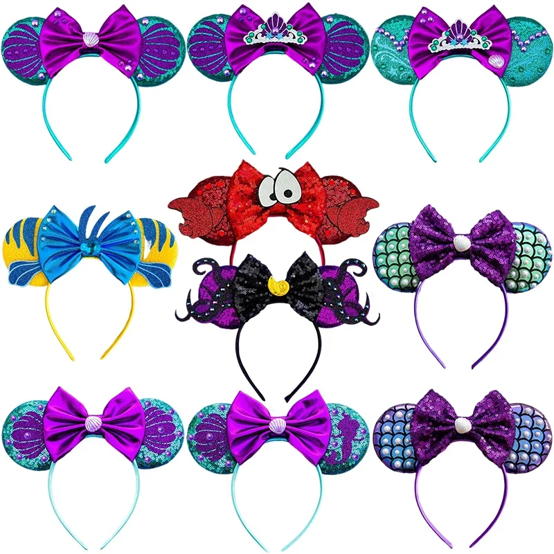 Disney Little Mermaid Hair Accessories Women Princess Ariel Headbands Girls Sebastian Shell Ears Hairband Kids Flounder Headwear