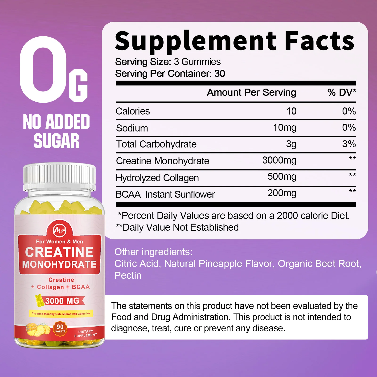 Creatine Monohydrate Gummies for Build Muscle & Enhance Performance Keto Friendly, Non-Gmo