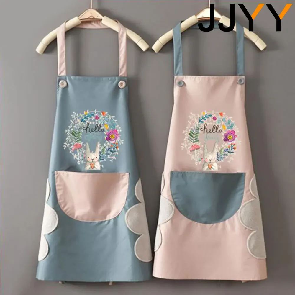 JJYY  Cheap Wipeable Waterproof and Oil Proof Cartoon Garland Rabbit Kitchen Nail Shop Stonego Apron