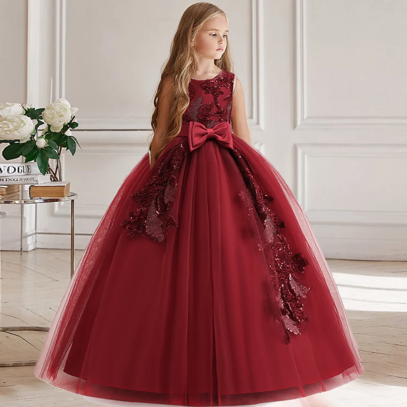 Girl Party Dress Bridesmaid Princess Flower For Wedding Elegant Kids Bow Long Gown Children Formal Gala Clothes 12 13 Y Vestidos