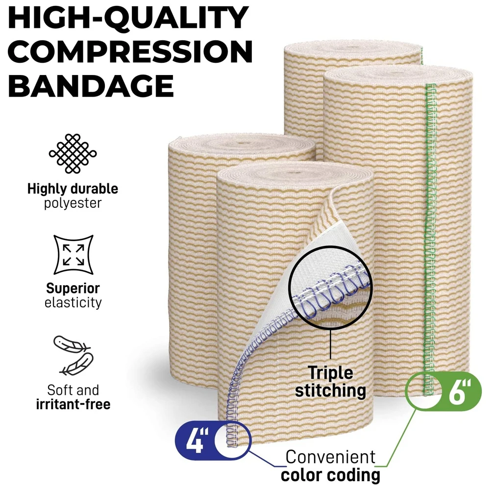 1 Roll Elastic Compression Bandage Wrap with Self-Closure, Support & First Aid Kits for Sports, Medical, and Injury Recovery