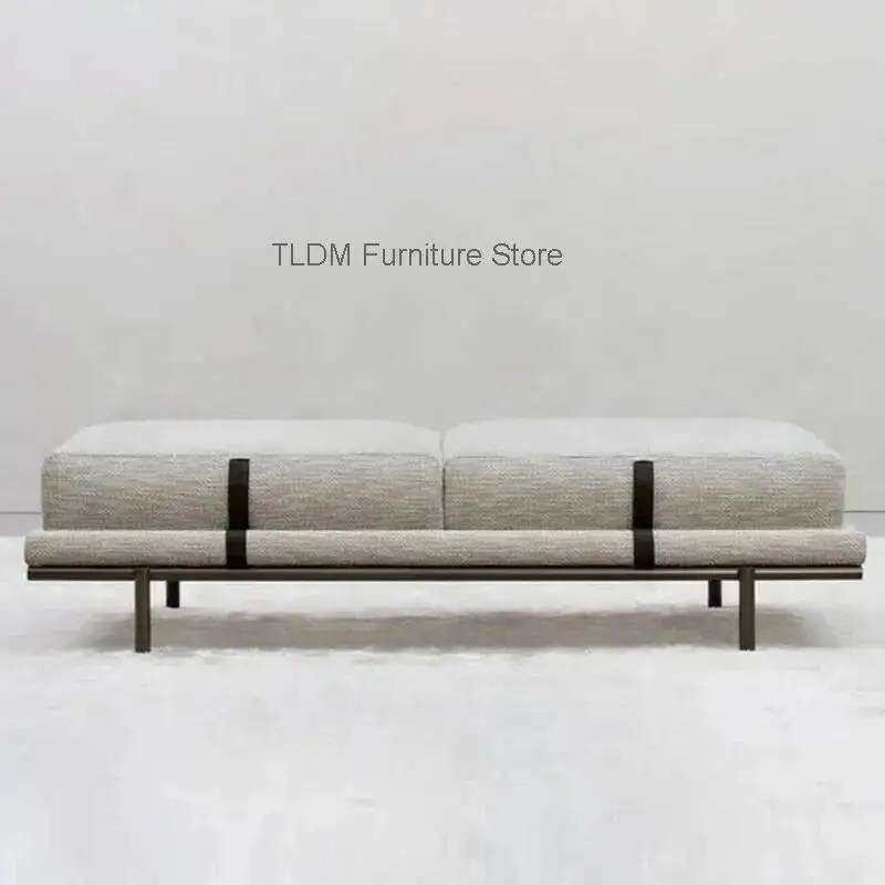 Modern Minimalist Wabi-Sabi Bench -Fabric Upholstery, Metal Frame Low Profile End of Bed Bench for Living Room Bedroom Entryway