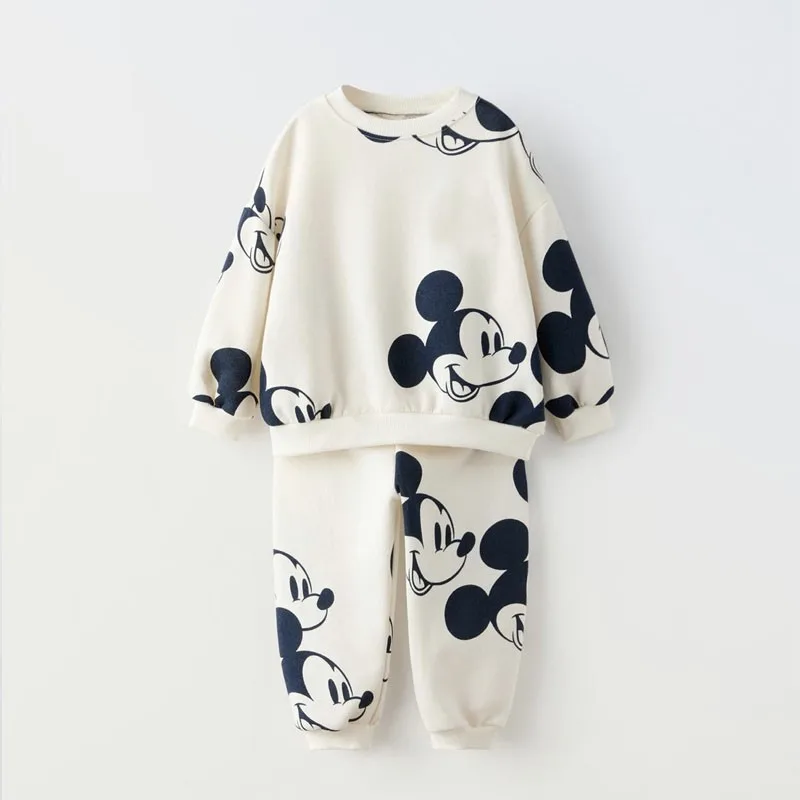 Boys Full Print Outfits Mickey Mouse Sweatshirt+Pants Two Piece Set Toddler New Trendy Hoodies Casual Loose Long Sleeve Suits