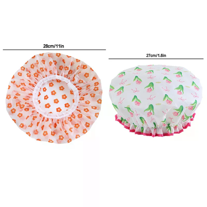 زهرة نمط طبقة مزدوجة قبعة الدش مقاوم للماء قابلة لإعادة الاستخدام مطبوعة حمام الشعر بونيه للنساء السيدات سبا صالون الاستخدام المنزلي السفر #6