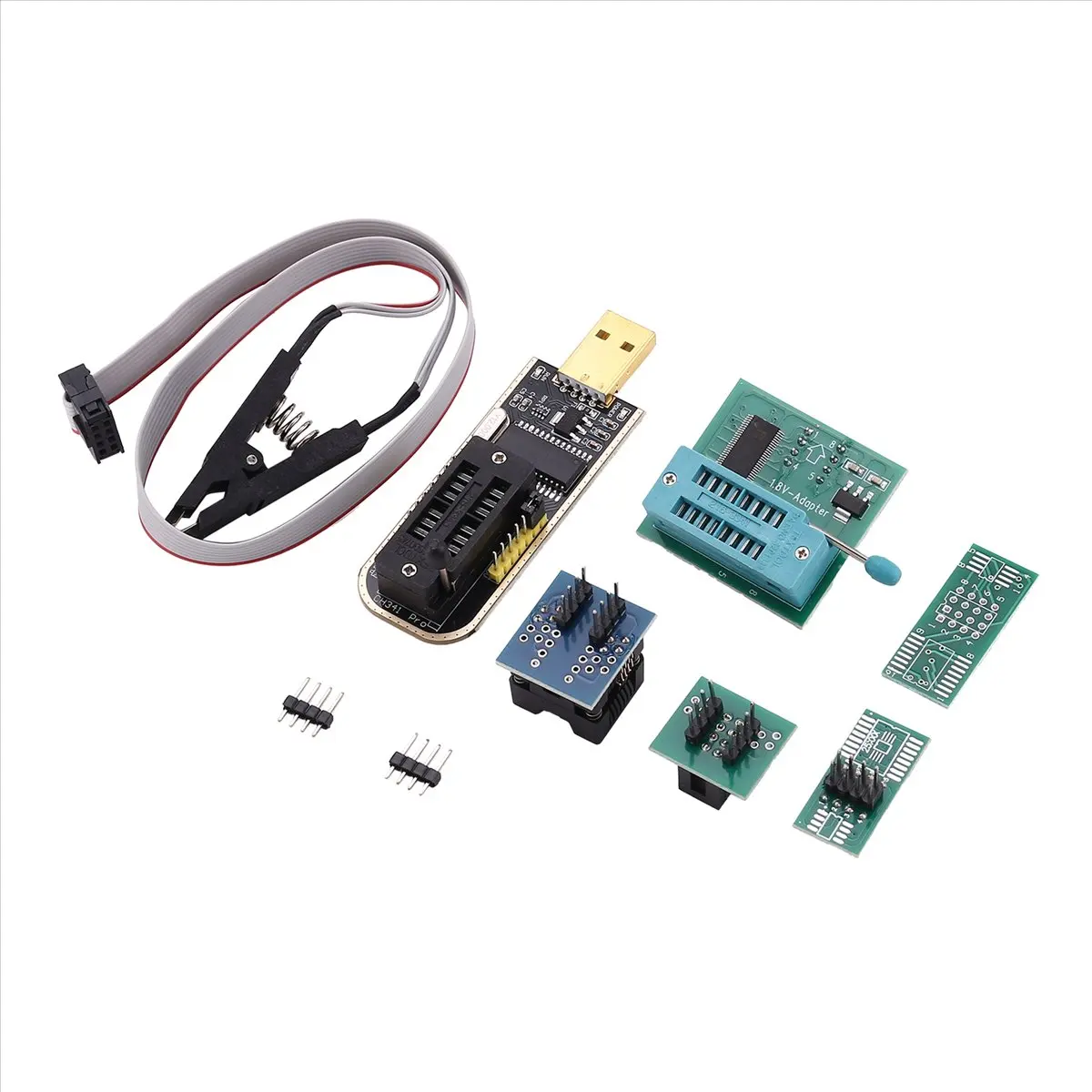 DT75BG CH341A BIOS USB Programmer SOP8 DIP8 1.8V Conversion Socket 8-Pin Test Clip Set for or Motherboard