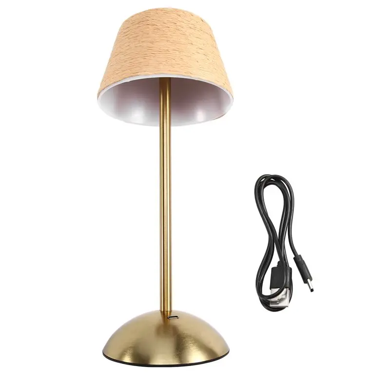 

M12K-Living Room Office LED Rechargeable Reading Light Boho Rattan Table Lamp, 3 Color Touch Control Dimmable Bedside Lamps