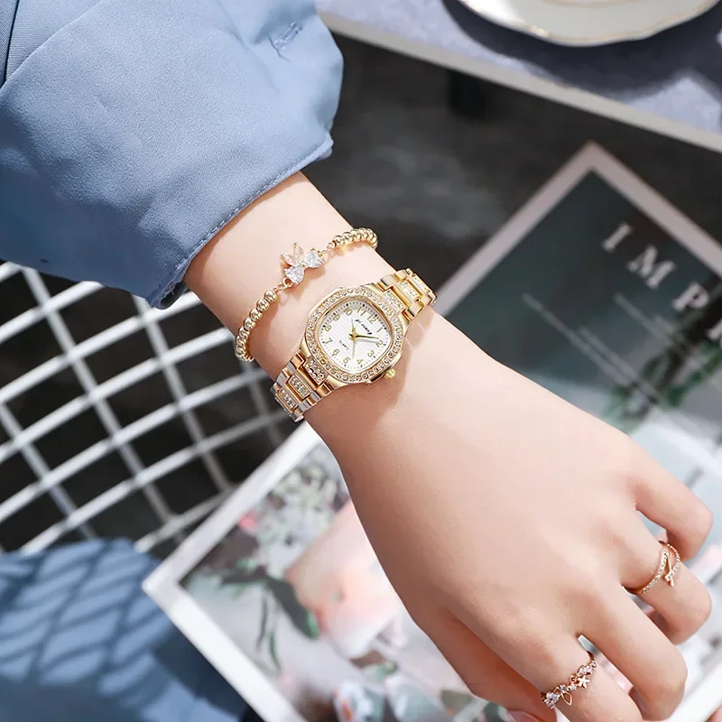 Fashion Steel Belt Women Watch Luxury Water Diamond Arabic Digital Dial Ladies Quartz Watch Dropshipping Relojes Para Mujer