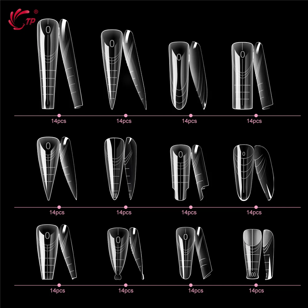 TP 168 قطعة مسمار أشكال مزدوجة غطاء كامل بناء سريع هلام قوالب مجموعات الاكريليك قابلة لإعادة الاستخدام وصلات لإطالة الأظافر نظام مانيكير أدوات 12 أنواع