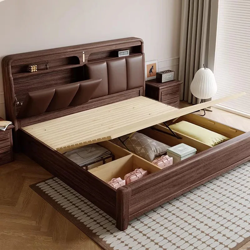Wooden Design Bed Simple Modern Headboards Storage Space Saving Loft Creative Bed Frame Sleeping Muebles Lounge Suite Furniture