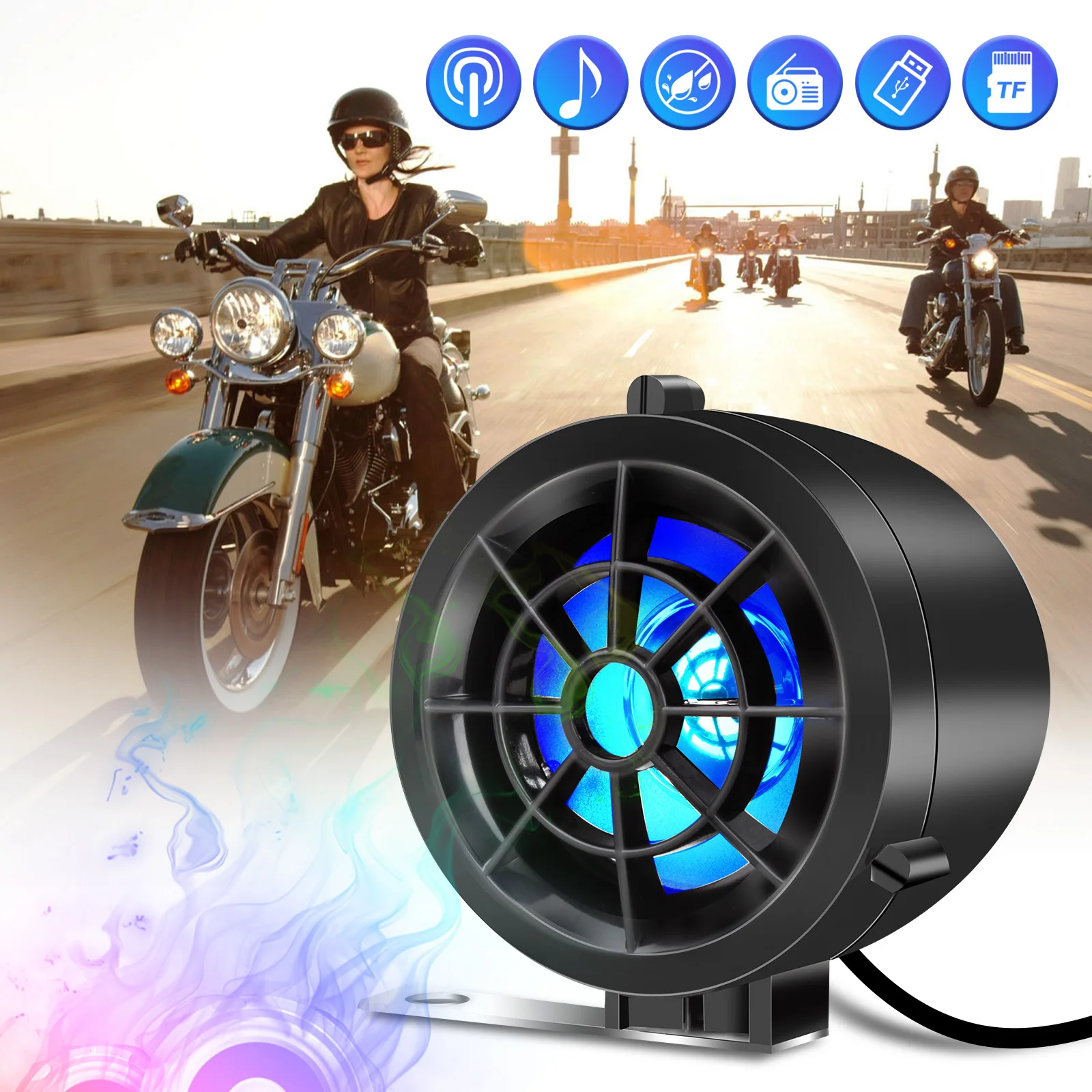 Motorcycle Bluetooth Speaker, Waterproof MP3 Music Player, Stereo Audio Amplifier System, AUX/USB/Radio, Waterproofker