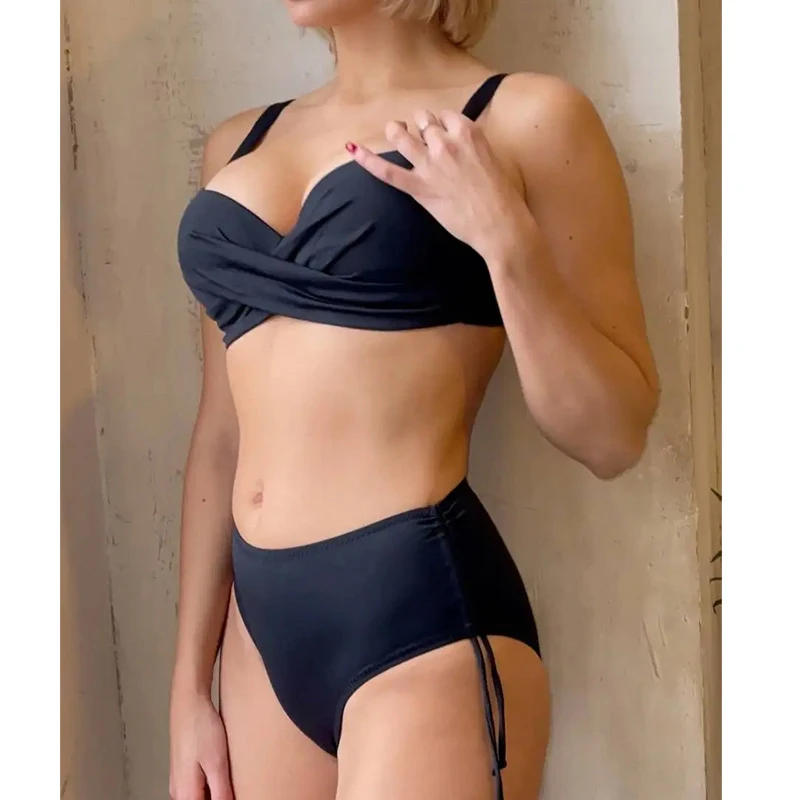 섹시한 하이 웨이스트 비키니 세트 여성 수영복 대형 비치 의류 두 조각 패션 여성 얇은 의상