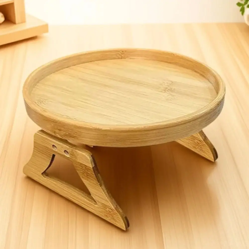 

Круглый складной поднос-органайзер для дивана из натурального дерева, портативный, цвет бамбукового дерева, с креплением на подлокотник