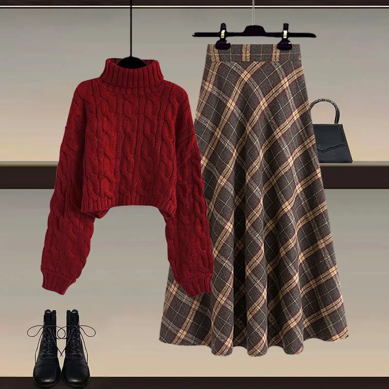 ربيع Faion المرأة عالية الخصر منقوشة تنورة طويلة Sve سترة مجموعة f عالية طوق شعور مميز 2025 وصول جديد