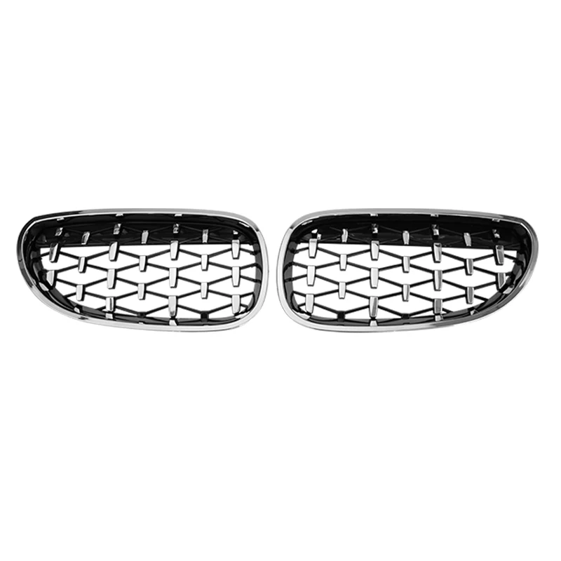 Silver Racing Grill For BMW E60 E61 Car Front Bumper Grilles Kidney 550i 535i 04-09 Grille Black Frame Silver Point Accessories