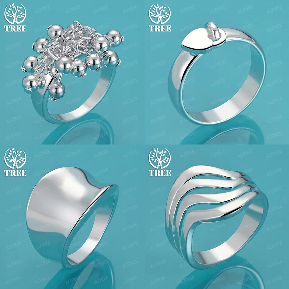 

New Style 925 Sterling Silver Beads Heart Wave Line Smooth Concave Ring Women Birthday Party Fashion Jewelry Accessories