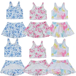 Wholesale Baby Girl Summer Set Infant Toddler Sleeveless Yoga Cotton Clothes Shirt Kid Ruffle Plaid Shorts Children Dress Outfit