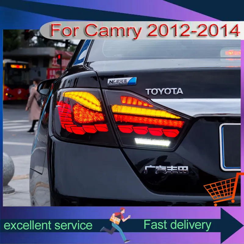 

Светодиодные задние фонари для Toyota Camry 2012-2014, ремонт задних фонарей с указателями поворота, задние фонари в виде чешуи дракона, сборка автомобиля