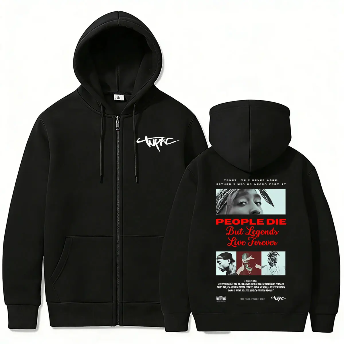 Rapper Tupac 2pac Grafik-Reißverschluss-Hoodie für Männer und Frauen Hip-Hop-Mode Übergroße Streetwear Lässige Herrenjacke mit Reißverschluss – Detail 3